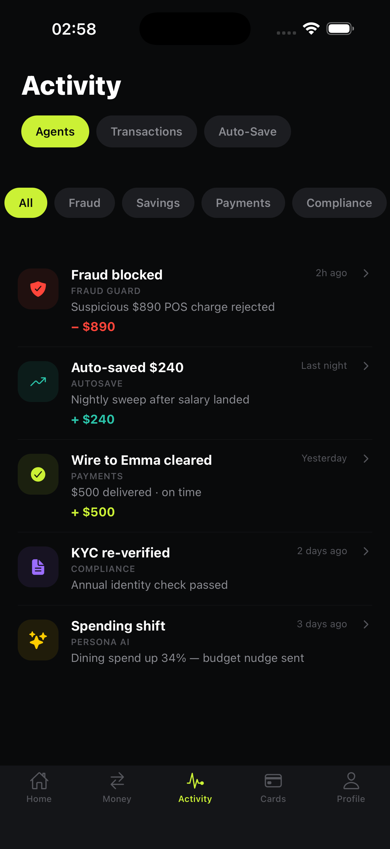 Activity screen